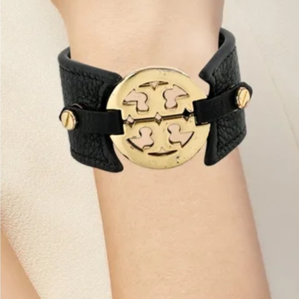Tory Burch Leather Bracelet with Gold Logo